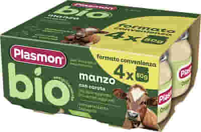 PLASMON BIO OMOGENEIZZATO MANZO E CAROTE 4 PEZZI DA 80 G