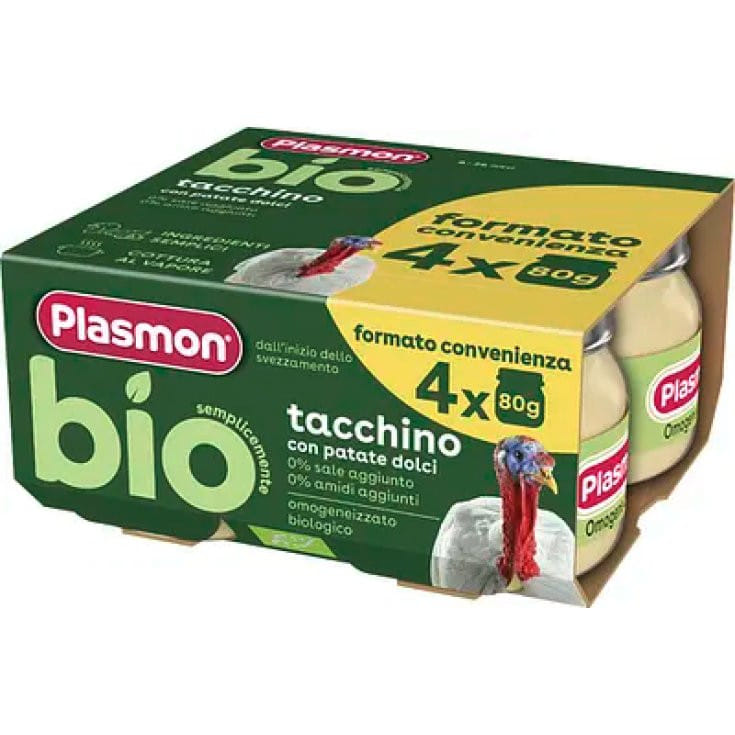 PLASMON BIO OMOGENEIZZATO TACCHINO CON PATATE DOLCI 4 PEZZI DA 80 G