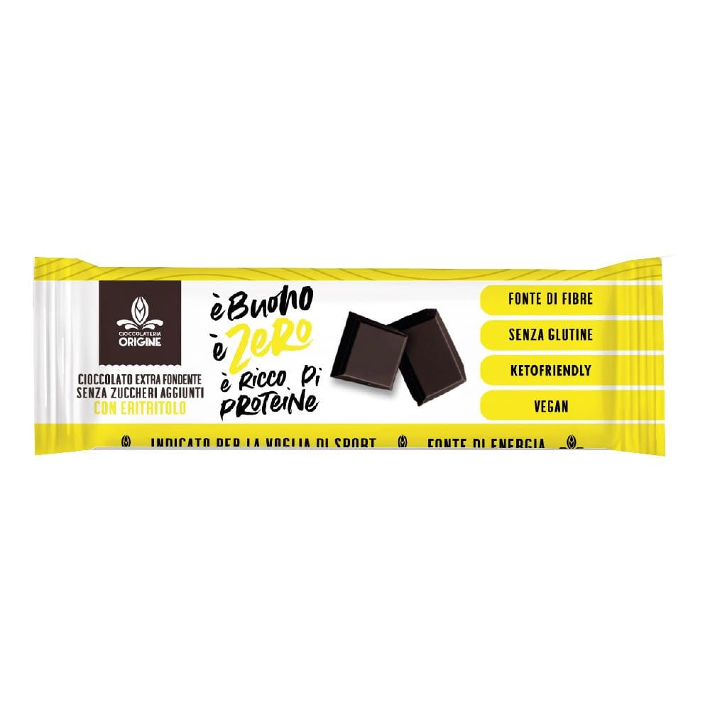 ORIGINE BARRETTA CIOCCOLATO EXTRA FONDENTE SENZA ZUCCHERO CON PROTEINE 65 G