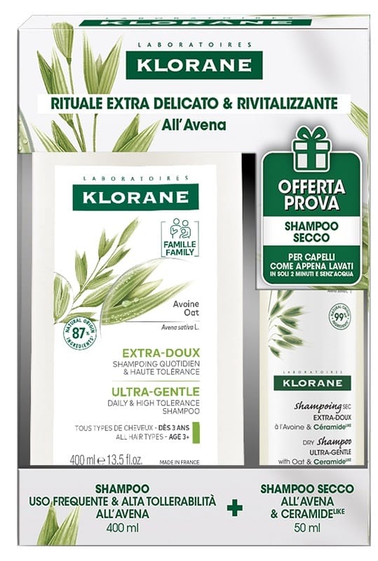 Klorane Kit Avena Shampoo Uso Frequente&Alta Tollerabilita' Avena 400 Ml + Shampoo Secco Avena&Ceramide 50 Ml