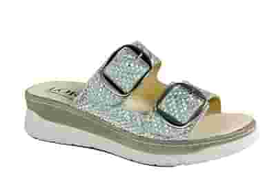 CALZATURA ORTOPEDICA DI SERIE PREDISPOSTA PER PLANTARE M3140 CIABATTA DONNA ST INTRECCIO LAMINATO ARGENTO FORMA CALZATA L 38