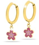 MJ POST 487 ORECCHINO DEFINITIVO MEDICAL JEWELS CERCHIO CON FIORELLINO PENDENTE ROSA