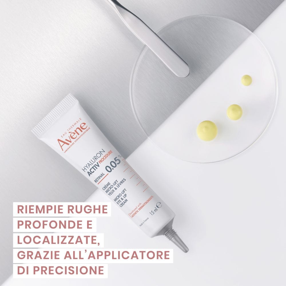Eau Thermale Avène Hyaluron Activ Procedure Micro-Lift Crema Labbra & Occhi, Effetto lifting occhi, Corregge rughe e rughe profonde, con Retinal, Niacinamide, Acido Ialuronico, 15ml 