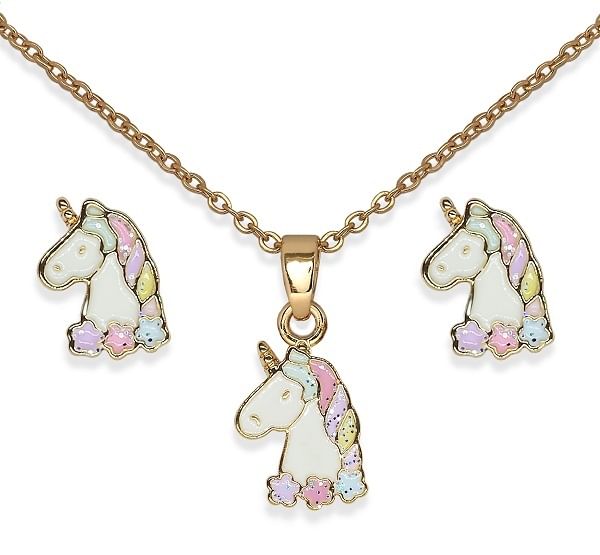Bjs014 Parure Queen Unicorn Gold Plated