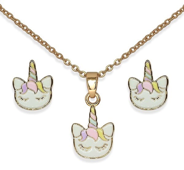 BJS015 PARURE THOUGHTFUL UNICORN GOLD PLATED