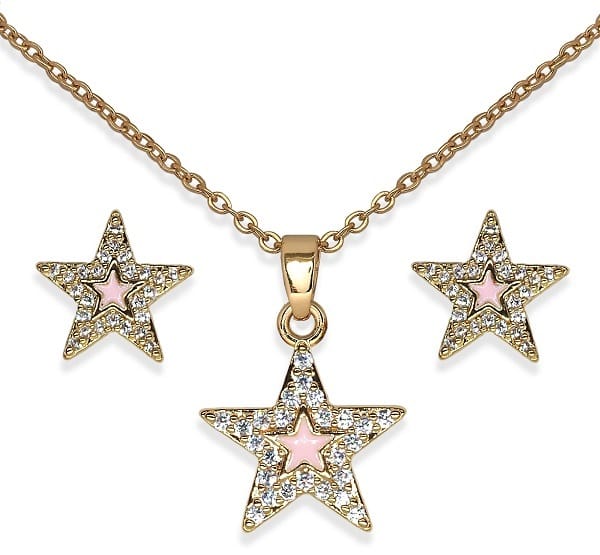 Bjs019 Parure Crystal Star Gold Plated