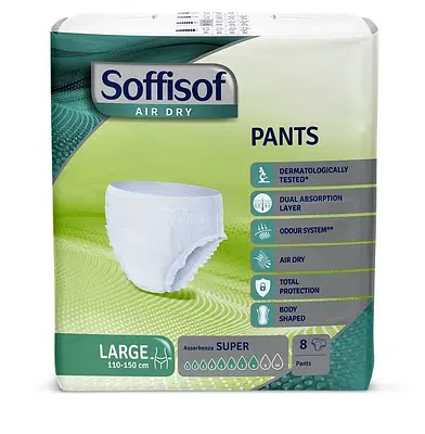 PANNOLONE SOFFISOF AIR DRY PANTS LARGE 110-150CM ASSORBENZA SUPER 8 PEZZI PANNOLONE SOFFISOF AIR DRY PANTS LARGE 110-150CM ASSORBENZA SUPER 8 PEZZI