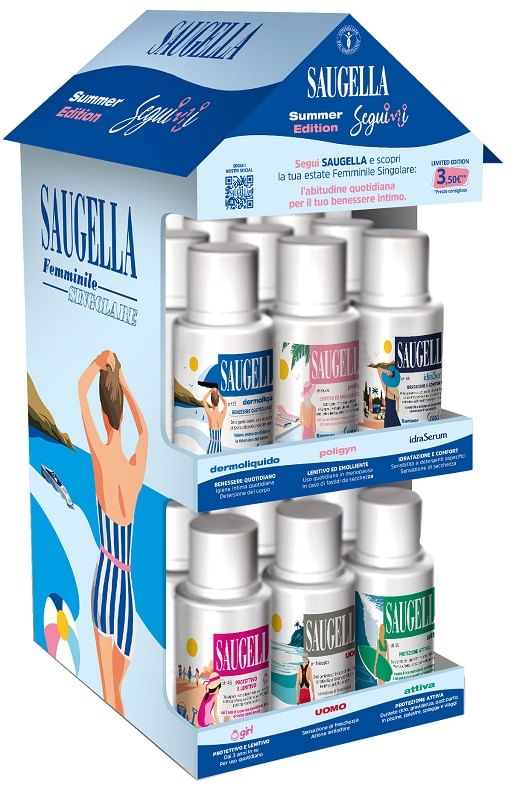 Saugella Seguimi Expo Banco 4 Dermoliquido + 4 Poligyn + 4 Girl + 4 Uomo + 4 Idraserum + 4 Attiva