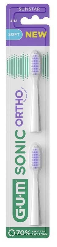 GUM SONIC ORTHO BATTERY TOOTHBRUSH REFILL 2 TESTINE