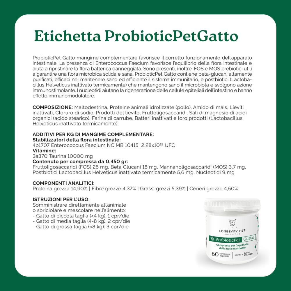 LONGEVITY PET PROBIOTICPET GATTO 60 COMPRESSE
