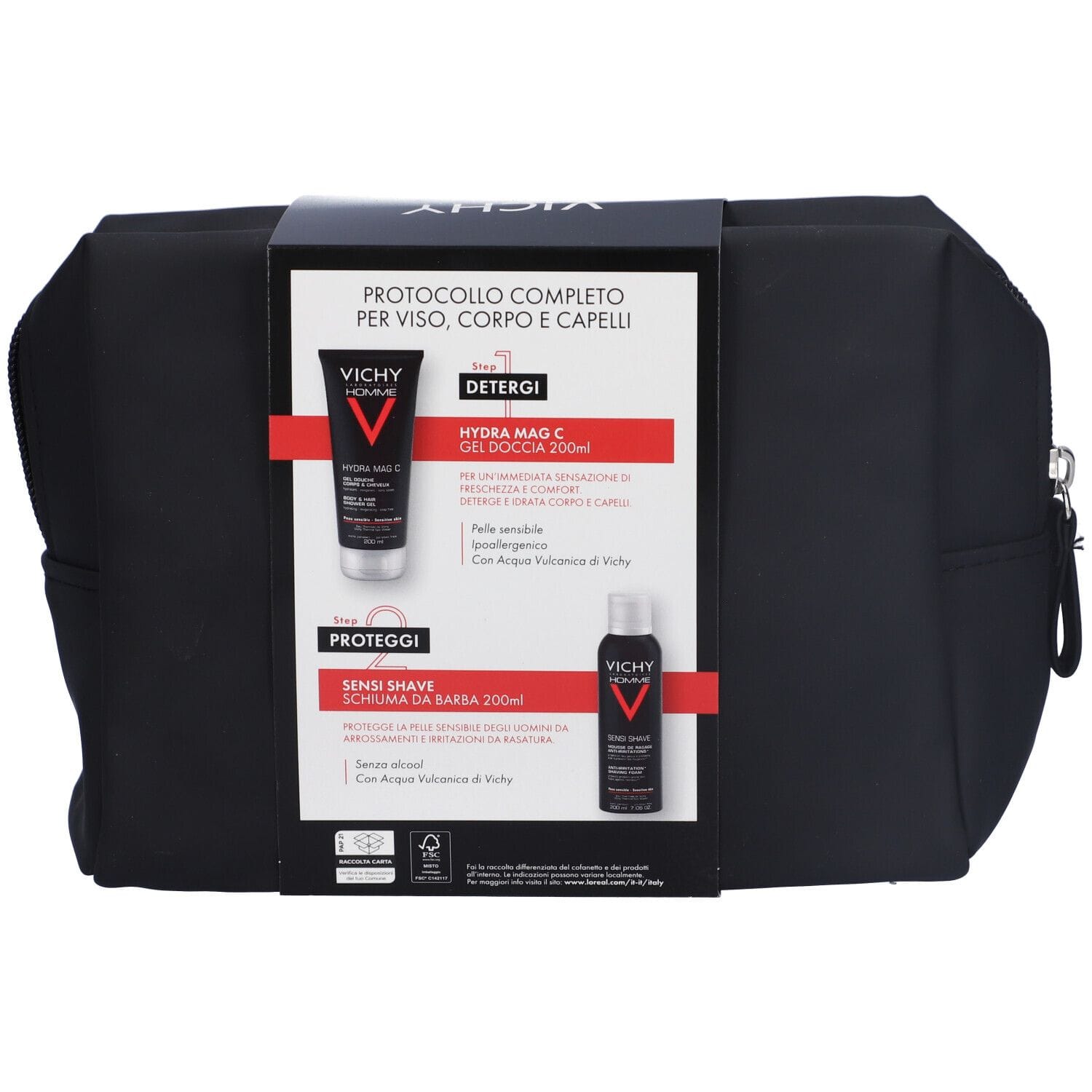 VICHY HOMME POCHETTE NATALE 2025 1 GEL DOCCIA 200 ML + 1 SCHIUMA BARBA 200 ML