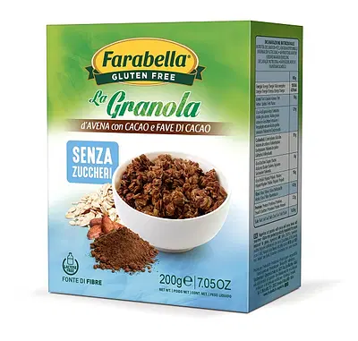 FARABELLA GLUTEN FREE LA GRANOLA D'AVENA CON CACAO E FAVE DI CACAO SENZA ZUCCHERI SENZA LATTOSIO 200 G FARABELLA GLUTEN FREE LA GRANOLA D'AVENA CON CACAO E FAVE DI CACAO SENZA ZUCCHERI SENZA LATTOSIO 200 G