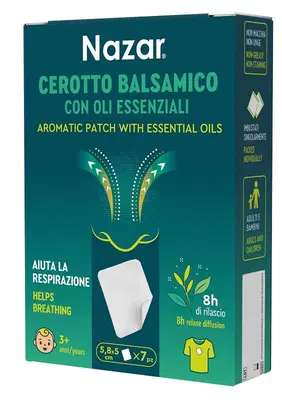 NAZAR CEROTTO BALSAMICO ADESIVO CON OLI ESSENZIALI 5,8X5 CM 7 PEZZI NAZAR CEROTTO BALSAMICO ADESIVO CON OLI ESSENZIALI 5,8X5 CM 7 PEZZI