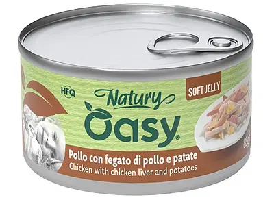 OASY WET CAT NATURY SOFT JELLY POLLO CON FEGATO E PATATE LATTINA 85 G OASY WET CAT NATURY SOFT JELLY POLLO CON FEGATO E PATATE LATTINA 85 G