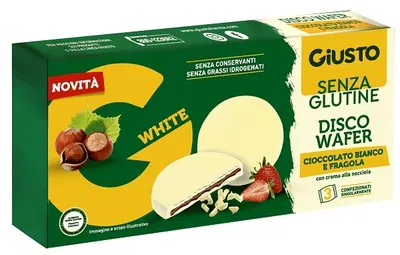 GIUSTO SENZA GLUTINE DISCO WAFER CIOCCOLATO BIANCO E FRAGOLA 3 X 24 G GIUSTO SENZA GLUTINE DISCO WAFER CIOCCOLATO BIANCO E FRAGOLA 3 X 24 G