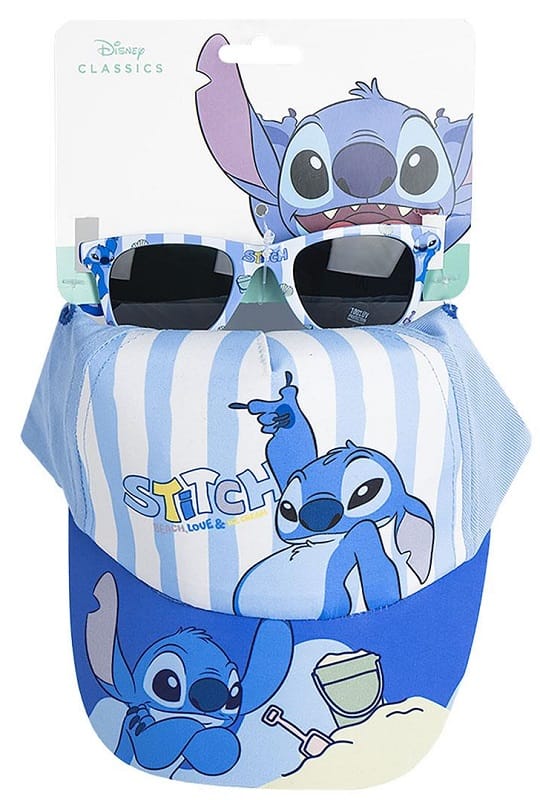 STITCH SET CAPPELLO/OCCHIALI DA SOLE AZZURRO A RIGHE E BLU