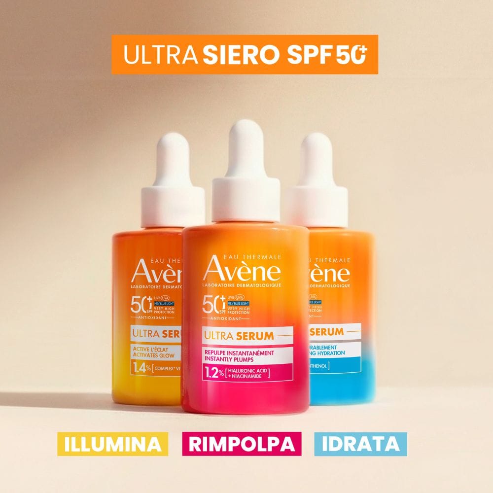 Eau Thermale Avène Ultra Siero SPF50+, Protezione solare viso molto alta,  Idratazione a lungo, 30ml 