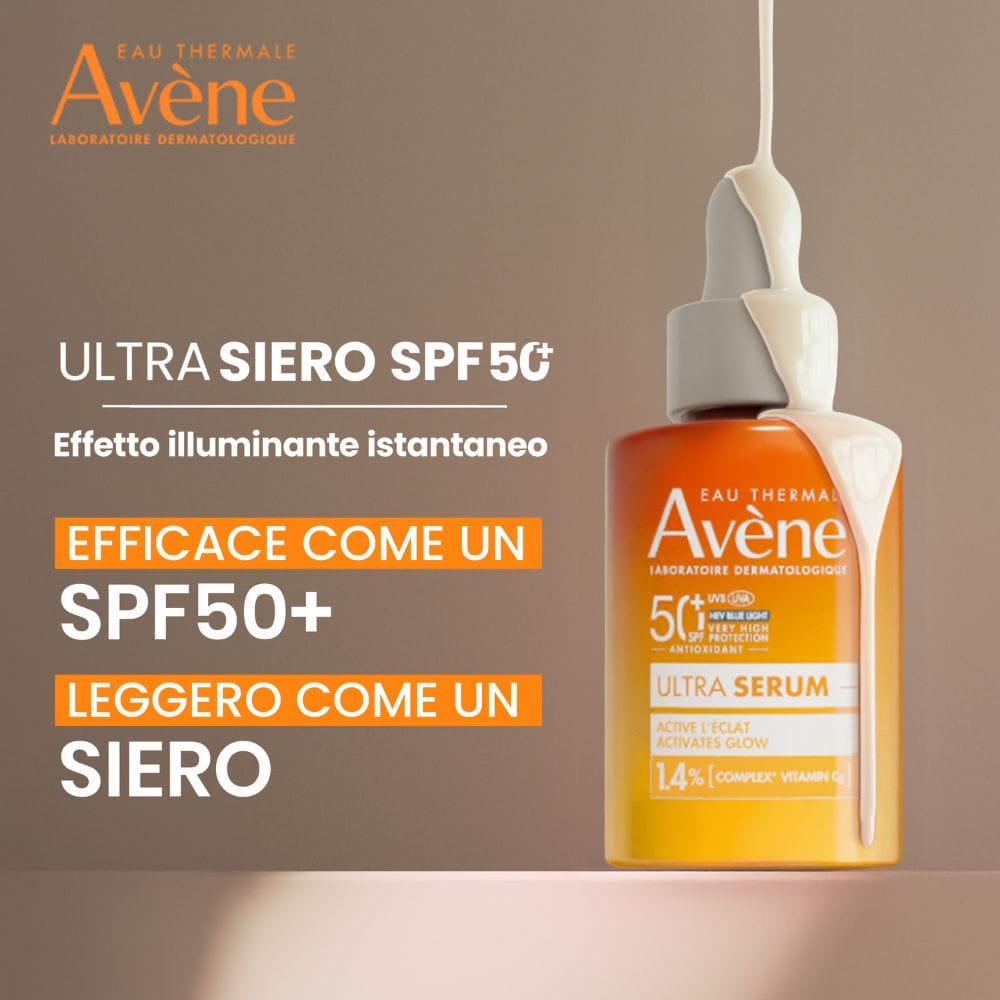Eau Thermale Avène Ultra Siero SPF50+, Attiva la luminosità, Protezione solare viso molto alta,  30ml