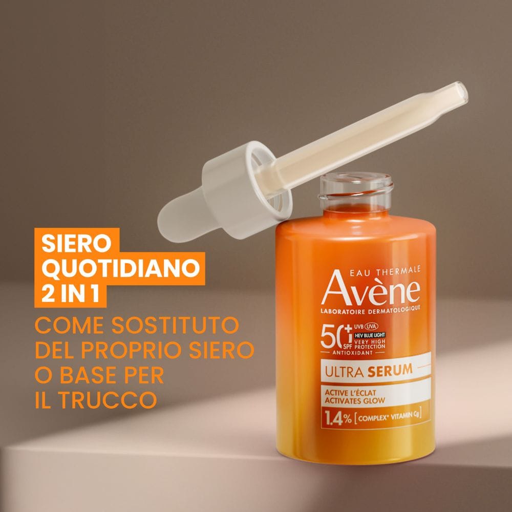 Eau Thermale Avène Ultra Siero SPF50+, Attiva la luminosità, Protezione solare viso molto alta,  30ml
