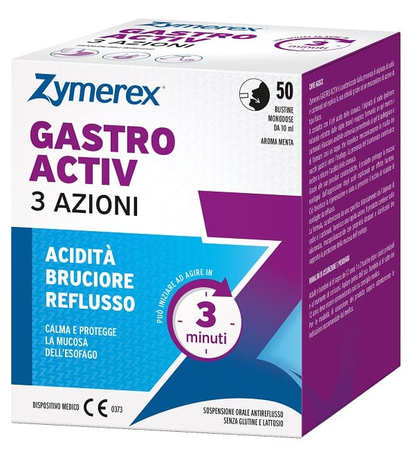 ZYMEREX GASTRO ACTIV 3 AZIONI 50 BUSTINE DA 10 ML AROMA MENTA SENZA GLUTINE SENZA LATTOSI