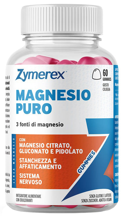 ZYMEREX MAGNESIO PURO 60 GUMMIES GUSTO CILIEGIA CON EDULCORANTI SENZA ZUCCHERI SENZA GLUTINE SENZA LATTOSIO
