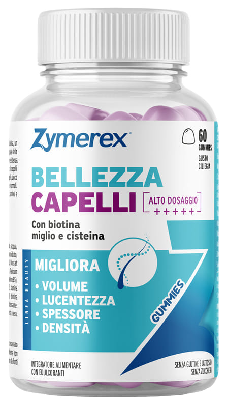 ZYMEREX BELLEZZA CAPELLI 60 GUMMIES GUSTO CILIEGIA CON EDULCORANTI SENZA ZUCCHERI SENZA GLUTINE SENZA LATTOSIO