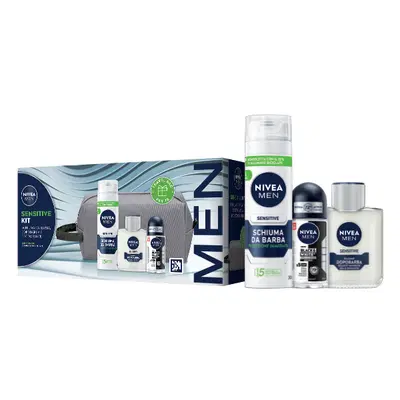 NIVEA MEN Sensitive Kit Cofanetto Regalo Uomo, Set regalo con Schiuma da Barba 200 ml, Balsamo Dopobarba 100 ml, Deodorante uomo Black & White 50 ml e Travel Bag omaggio inclusa NIVEA MEN Sensitive Kit Cofanetto Regalo Uomo, Set regalo con Schiuma da Barba 200 ml, Balsamo Dopobarba 100 ml, Deodorante uomo Black & White 50 ml e Travel Bag omaggio inclusa