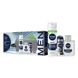 NIVEA MEN Sensitive Kit Cofanetto Regalo Uomo, Set regalo con Schiuma da Barba 200 ml, Balsamo Dopobarba 100 ml, Deodorante uomo Black & White 50 ml e Travel Bag omaggio inclusa