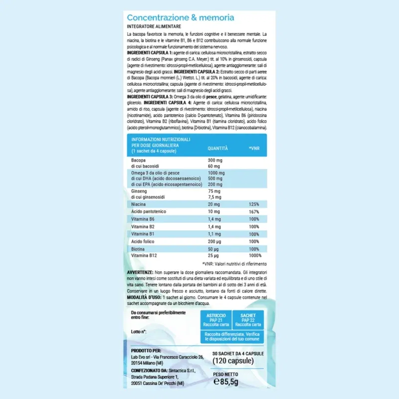 Concentrazione e Memoria - Focus e Performance Mentale 120 CAPSULE
