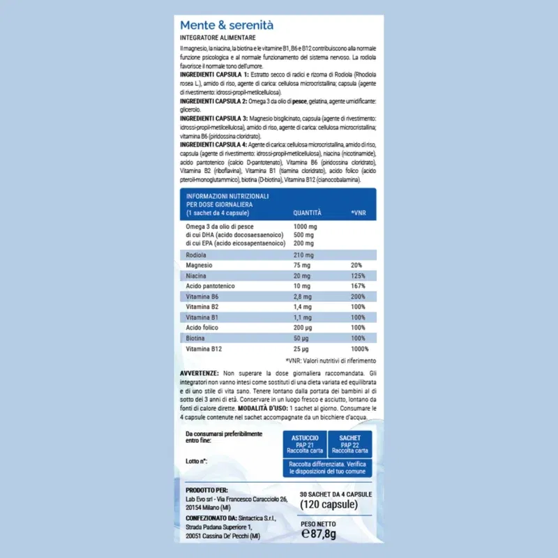Mente e Serenità – Benessere Mentale per Ogni Giorno 120 CAPSULE
