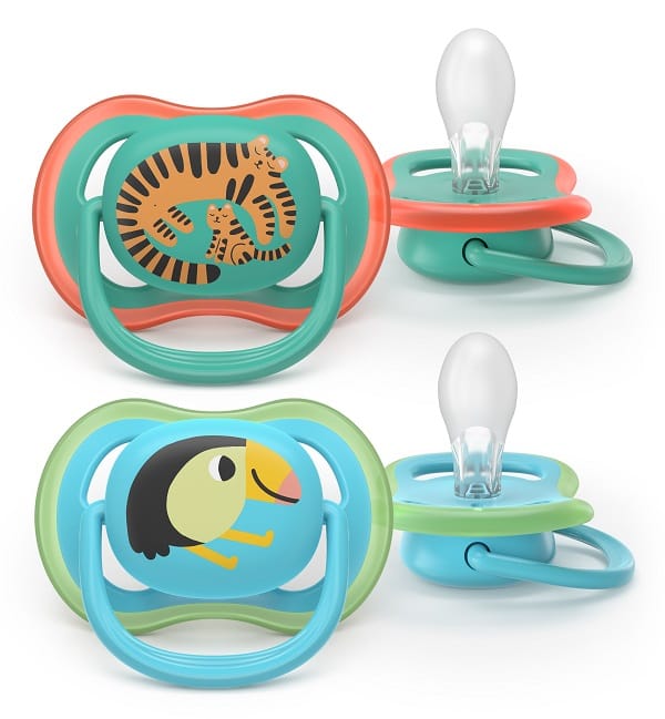PHILIPS AVENT SUCCHIETTI AIR 6-18M VERDE E AZZURRO CON DISEGNI ANIMALI FORI EXTRA LARGE 2 PEZZI