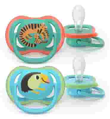 PHILIPS AVENT SUCCHIETTI AIR 6-18M VERDE E AZZURRO CON DISEGNI ANIMALI FORI EXTRA LARGE 2 PEZZI