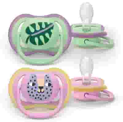 PHILIPS AVENT SUCCHIETTI AIR 6-18M FORI EXTRA LARGE VERDE E ROSA CON DISEGNI 2 PEZZI
