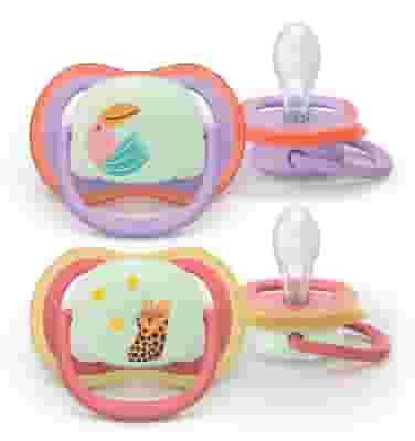 PHILIPS AVENT SUCCHIETTI AIR NOTTE +18M CON ANIMALI LEOPARDO PAPPAGALLO 2 PEZZI