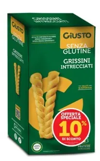 GIUSTO SENZA GLUTINE GRISSINI INTRECCIATI 2X75 G TAGLIO PREZZO -10% GIUSTO SENZA GLUTINE GRISSINI INTRECCIATI 2X75 G TAGLIO PREZZO -10%