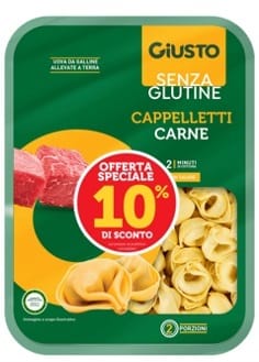 GIUSTO SENZA GLUTINE CAPPELLETTI CARNE 250 G TAGLIO PREZZO -10%