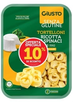 Giusto Senza Glutine Tortelloni Ricotta E Spinaci 250 G Taglio Prezzo  10%