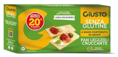GIUSTO SENZA GLUTINE PAN LEGGERO CROCCANTE LINEA EQUILIBRIO 10X25 G TAGLIO PREZZO -20% GIUSTO SENZA GLUTINE PAN LEGGERO CROCCANTE LINEA EQUILIBRIO 10X25 G TAGLIO PREZZO -20%