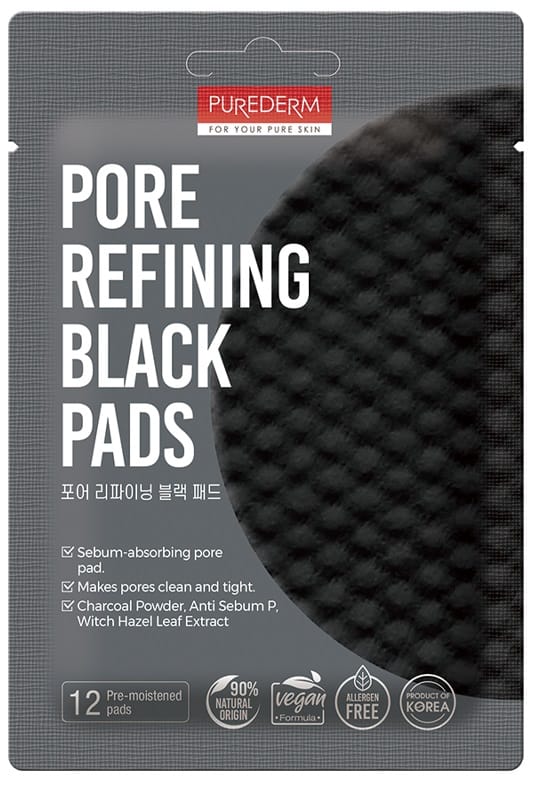 PUREDERM FOR YOUR PURE SKIN PORE REFINING DISCHETTI PURIFICANTI AL CARBONE PER LA PULIZIA DEI PORI 12 PEZZI