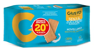 GIUSTO SENZA ZUCCHERI AGGIUNTI BISCOTTI DEL MATTINO 350 G TAGLIO PREZZO 20% GIUSTO SENZA ZUCCHERI AGGIUNTI BISCOTTI DEL MATTINO 350 G TAGLIO PREZZO 20%