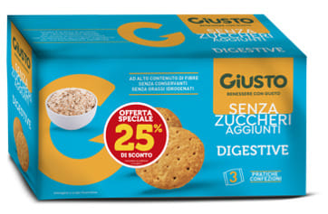 GIUSTO SENZA ZUCCHERI AGGIUNTI DIGESTIVE 225 G TAGLIO PREZZO 25%