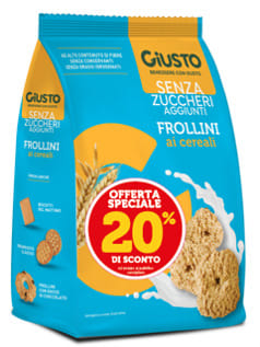 GIUSTO SENZA ZUCCHERI AGGIUNTI FROLLINI AI CEREALI 350 G TAGLIO PREZZO 20%