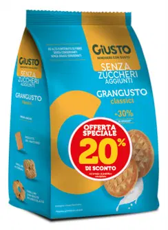 GIUSTO SENZA ZUCCHERI AGGIUNTI GRANGUSTO CLASSICO 350 G TAGLIO PREZZO 20% GIUSTO SENZA ZUCCHERI AGGIUNTI GRANGUSTO CLASSICO 350 G TAGLIO PREZZO 20%