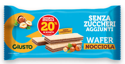 GIUSTO SENZA ZUCCHERI AGGIUNTI WAFER NOCCIOLA 175 G TAGLIO PREZZO 20%