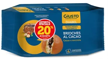 GIUSTO DIABEL BRIOCHES AL CACAO 4 PEZZI DA 45 G TAGLIO PREZZO -20% GIUSTO DIABEL BRIOCHES AL CACAO 4 PEZZI DA 45 G TAGLIO PREZZO -20%