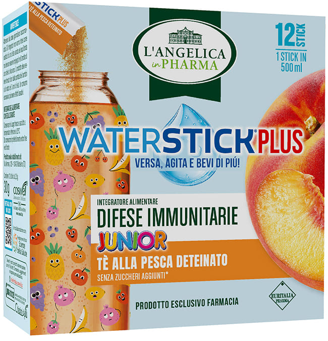L'ANGELICA WATERSTICK PLUS JUNIOR DIFESE IMMUNITARIE TE ALLA PESCA DETEINATO 12 STICK ZERO ZUCCHERI SENZA GLUTINE NATURALMENTE PRIVO DI LATTOSIO