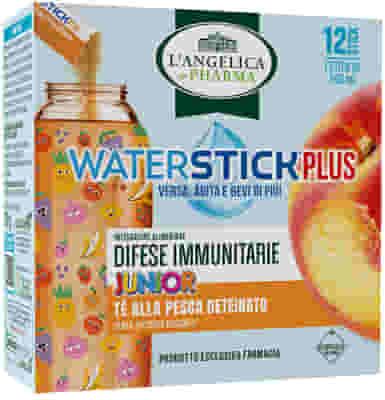 L'ANGELICA WATERSTICK PLUS JUNIOR DIFESE IMMUNITARIE TE ALLA PESCA DETEINATO 12 STICK ZERO ZUCCHERI SENZA GLUTINE NATURALMENTE PRIVO DI LATTOSIO