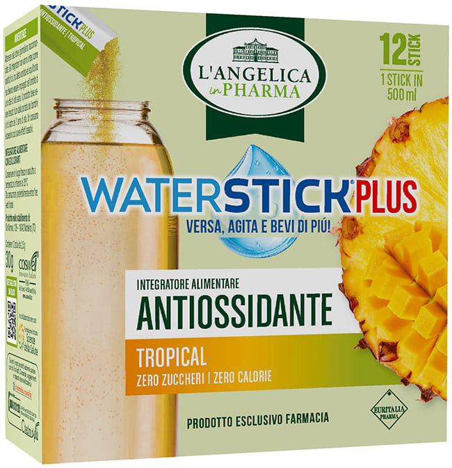 L'ANGELICA WATERSTICK PLUS ANTIOSSIDANTE TROPICAL ANANAS & MANGO 12 STICK ZERO ZUCCHERI SENZA GLUTINE NATURALMENTE PRIVO DI LATTOSIO
