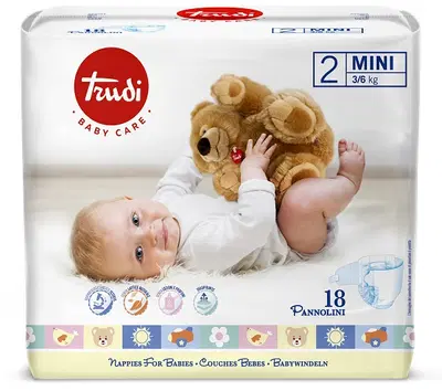TRUDI BABY CARE PANNOLINO PER BAMBINI MINI 3/6KG 18 PEZZI TRUDI BABY CARE PANNOLINO PER BAMBINI MINI 3/6KG 18 PEZZI