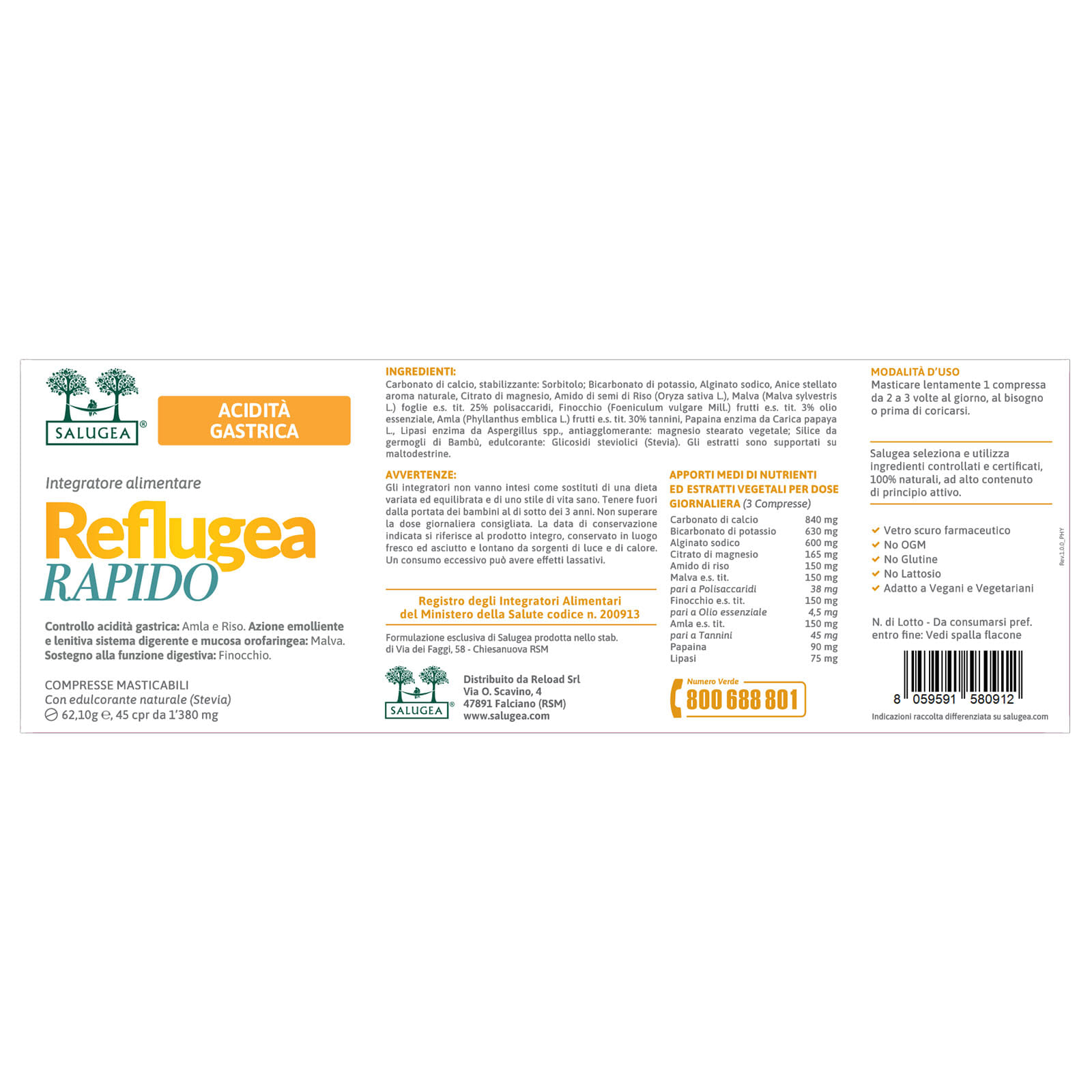 REFLUGEA RAPIDO SALUGEA 45 COMPRESSE MASTICABILI DA 1380 MG